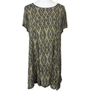 Silence + Noise Women's M Ikat Shift Dress Green Good Fringe Diamond Print